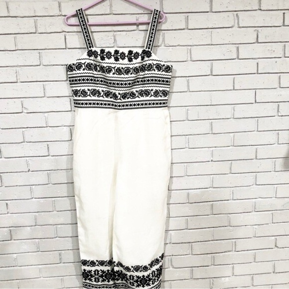 Boden Ivory Black Embroidered Sleeveless Jumpsuit Garden Party Wedding Guest NWT